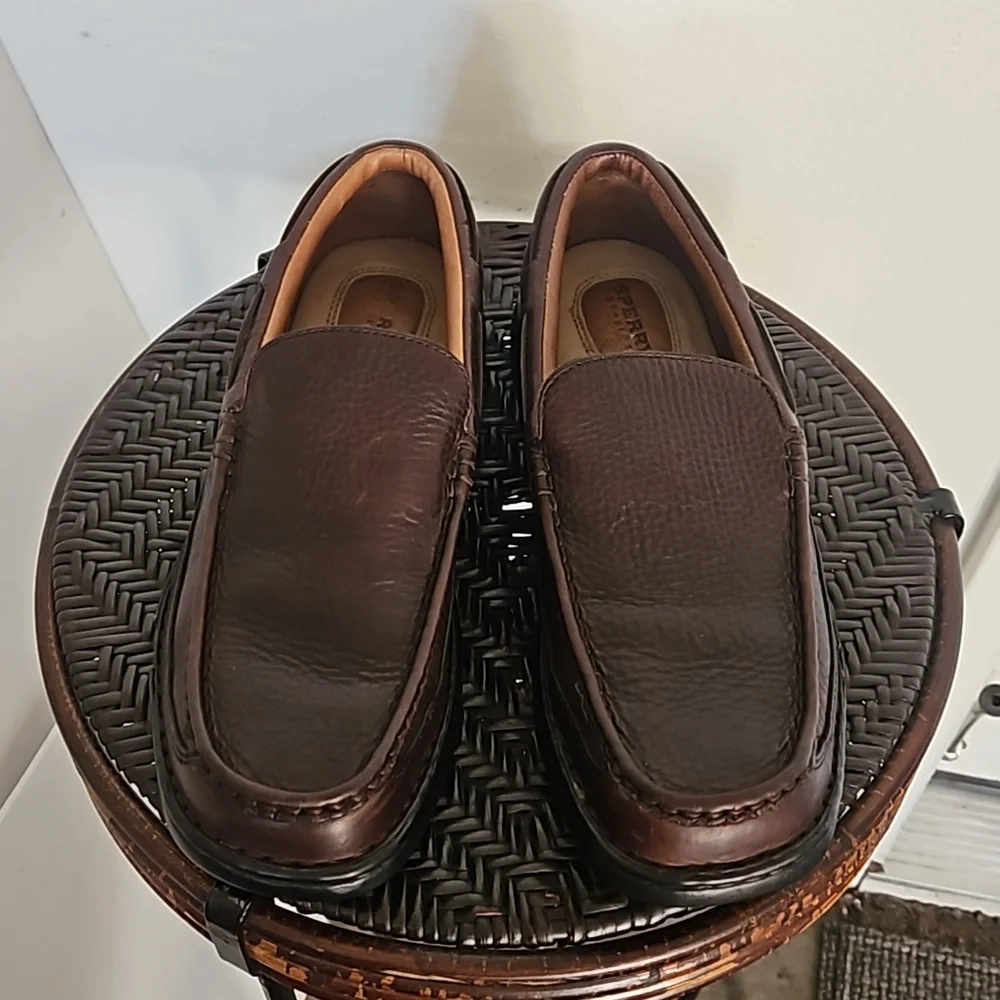 Sperry Top Sider Brown Leather Boat Loafers 10.5M slip on pebbled leathers